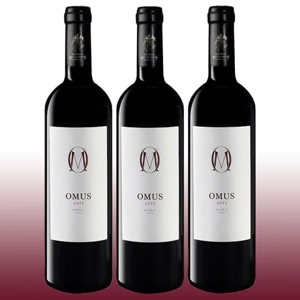 Priorat, Omus 2015, Rode wijn, 15% Vol., Bodegas Totó Marqués, Gebruikte druiven: Rode Garnacha, Cariñena, Syrah en Cabernet Sauvignon, 12 maanden op vaten, 3 flessen van 75 cl, voorzijde red 3