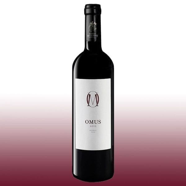 Priorat, Omus 2015, Rode wijn, 15% Vol., Bodegas Totó Marqués, Gebruikte druiven: Rode Garnacha, Cariñena, Syrah en Cabernet Sauvignon, 12 maanden op vaten, 3 flessen van 75 cl, voorzijde rood