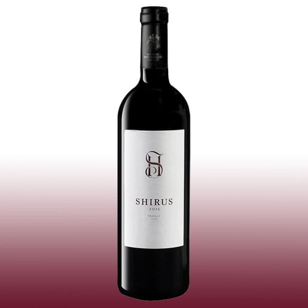 Priorat, Shirus 2015, Vino Tinto, 15% Vol., Bodegas Totó Marqués, Variedad de la Uva: Syrah, 12 meses en barrica, 3 botellas de 75 Cl, anverso tinto