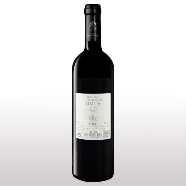 Priorat, Omus 2015, Rode wijn, 15% Vol., Bodegas Totó Marqués, Gebruikte druiven: Rode Grenache, Cariñena, Syrah en Cabernet Sauvignon, 12 maanden op vat, 3 Flessen van 75 Cl 056