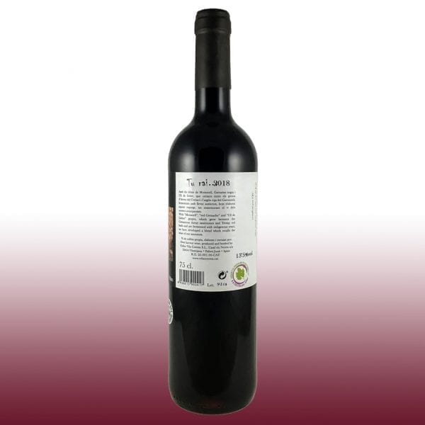 Vino Tinto Tu rai ... 2018 - Bodega Vila Corona - Vino de la localidad D.O. Costers del Segre, Uvas utilizadas: Morastell, Garnacha negra, Tempranillo 13,5% VOL, Fermentación natural, Crianza: Siete meses en barrica de roble americano 04